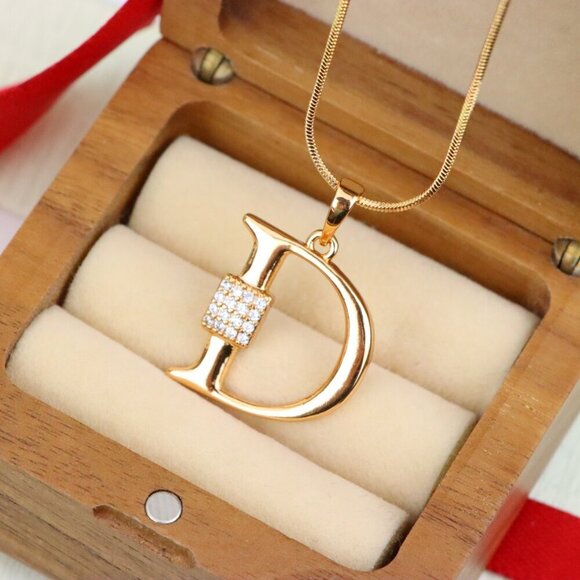 "Rose Gold Plated D Initial Pendant with Sparkling Crystal Detail, XPPT1415 - Picture 10 of 13